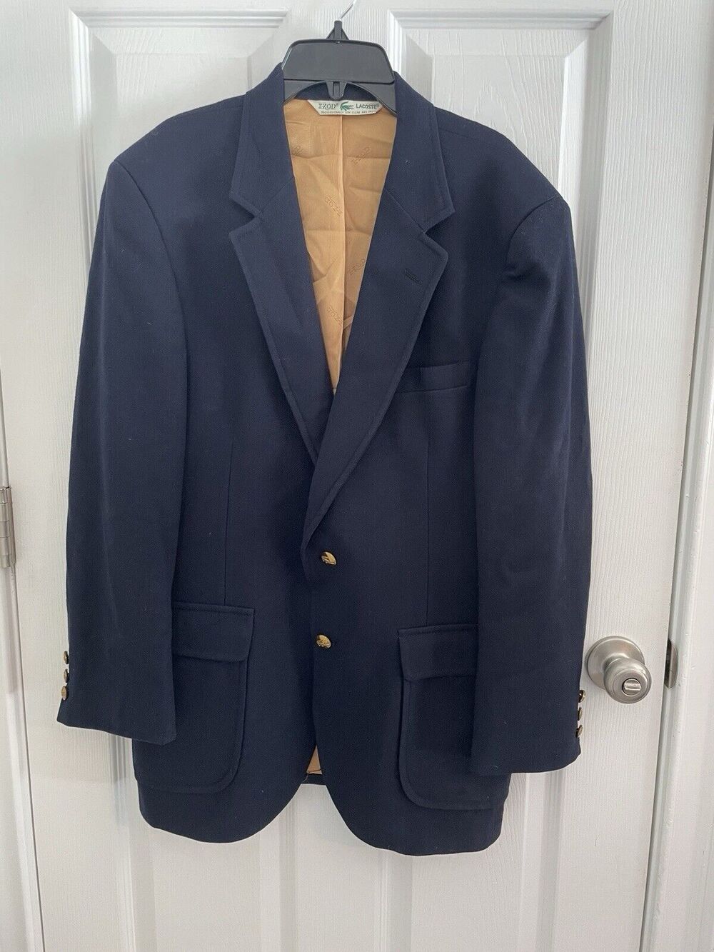 Izod Lacoste Blazer Mens Size 42 Vintage Wool Navy Gold Alligator Buttons Suit